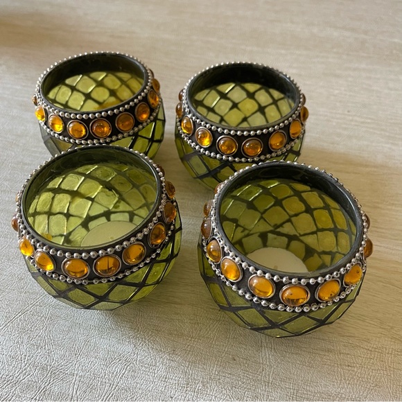 Set of (4) Mosaic Glass Tea Light votive candle holders - Picture 7 of 8